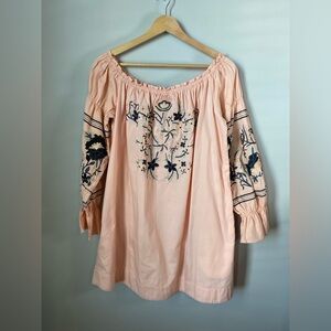Free People Blush Mini Dress with Dark Blue Embroidery